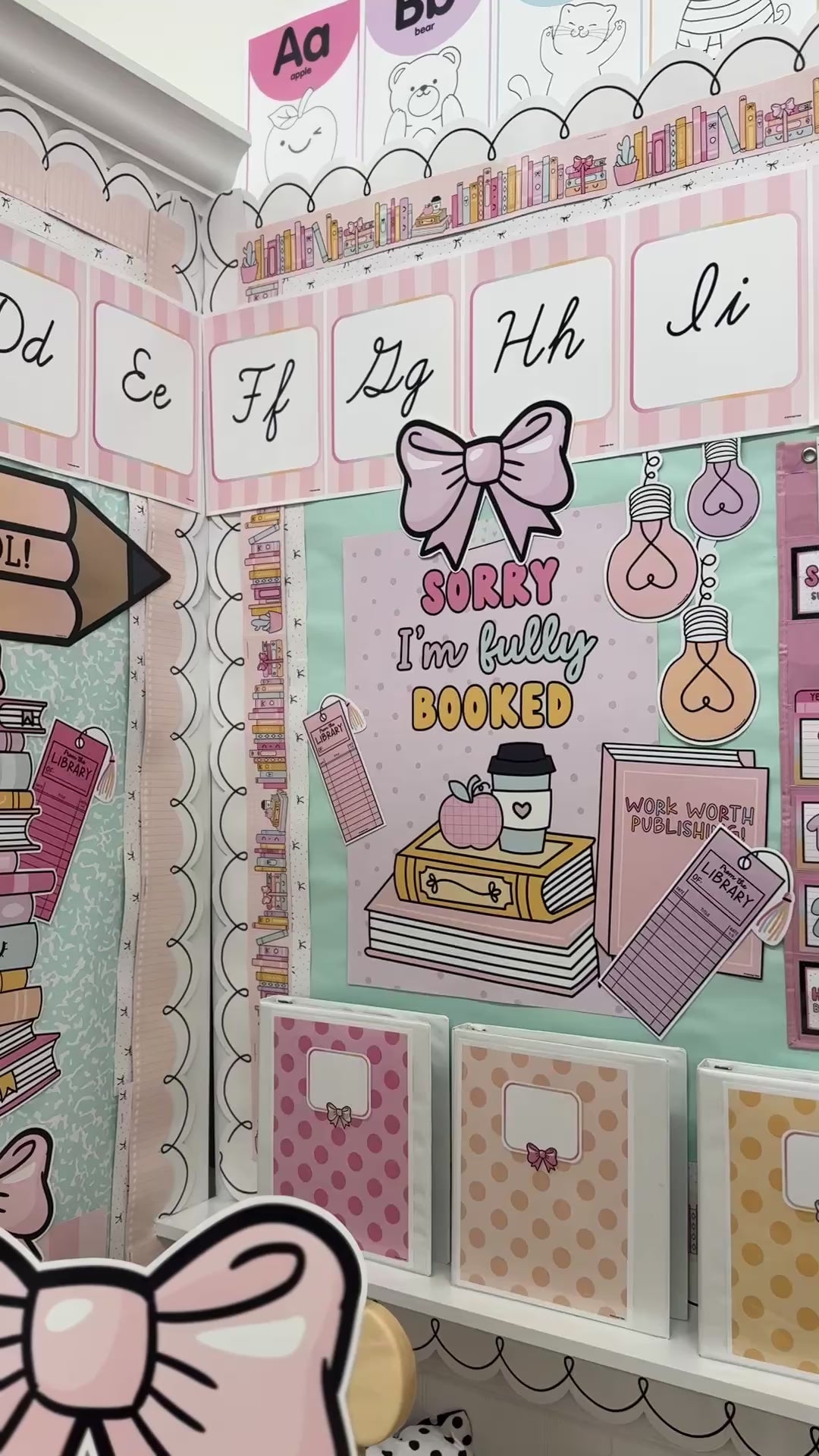 Sorry I’m fully booked boho pastel poster with book stack 