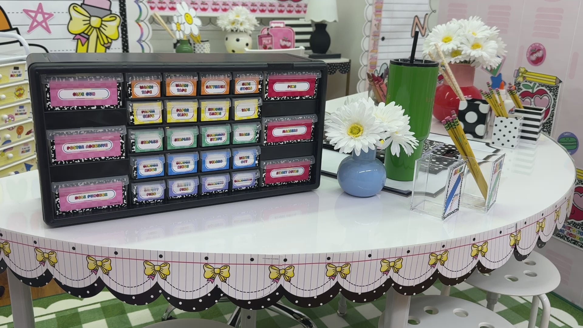 yellow study hall pencil bow with notebook paper bulletin board border 