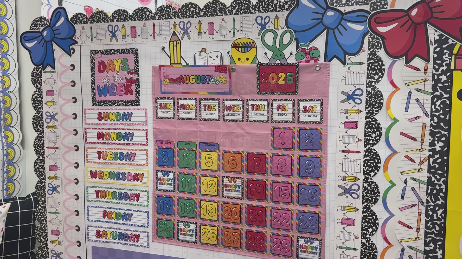 Bubblegum pink calendar pocket chart - 44 pockets 