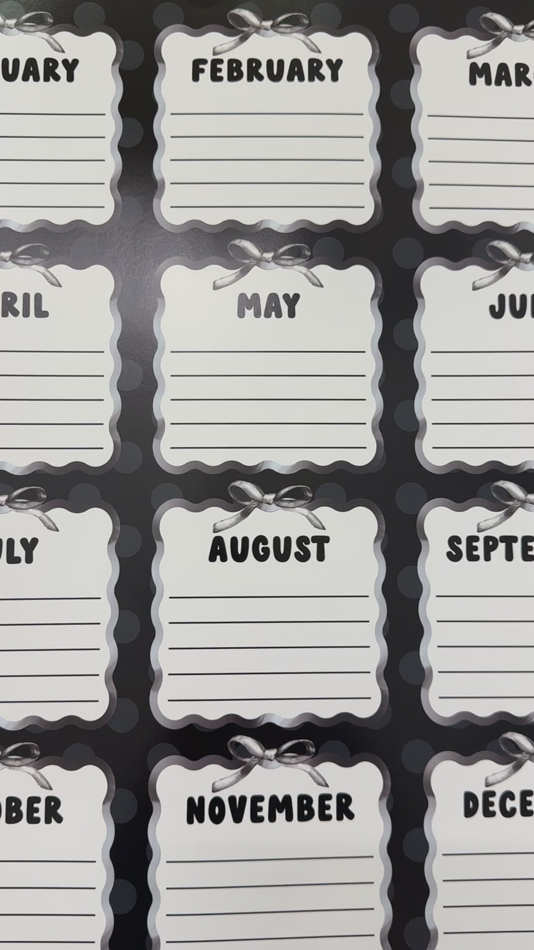 Black and white birthday chart poster with months 