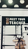 Load and play video in Gallery viewer, Black and white poster with the text meet your teacher 
