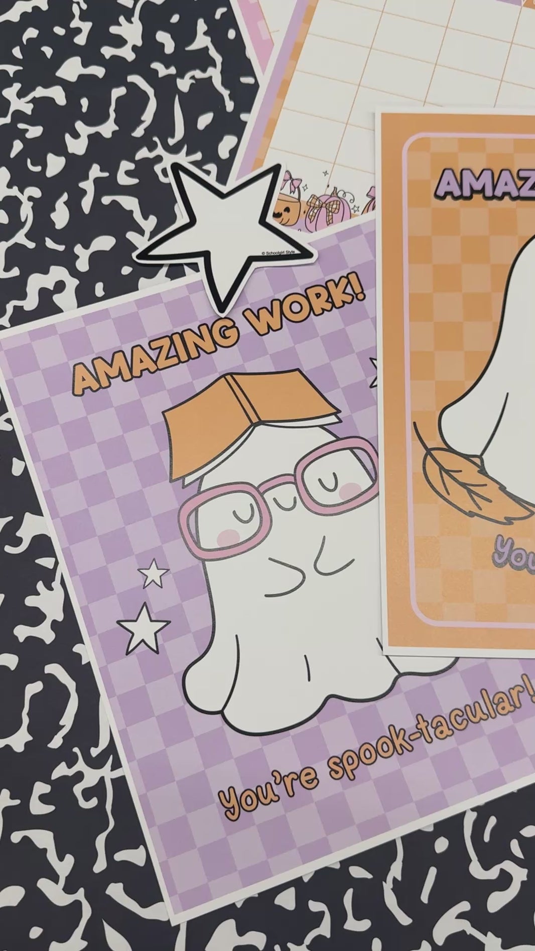 Halloween classroom decorations with ghosts who love to read in a pastel color palette.