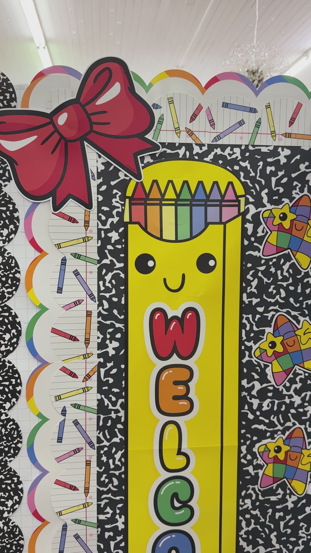 Bright rainbow welcome box of crayons statement piece 