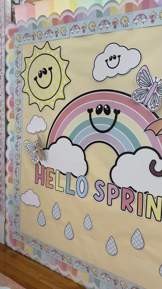 a year in pastel hello spring bulletin board set 