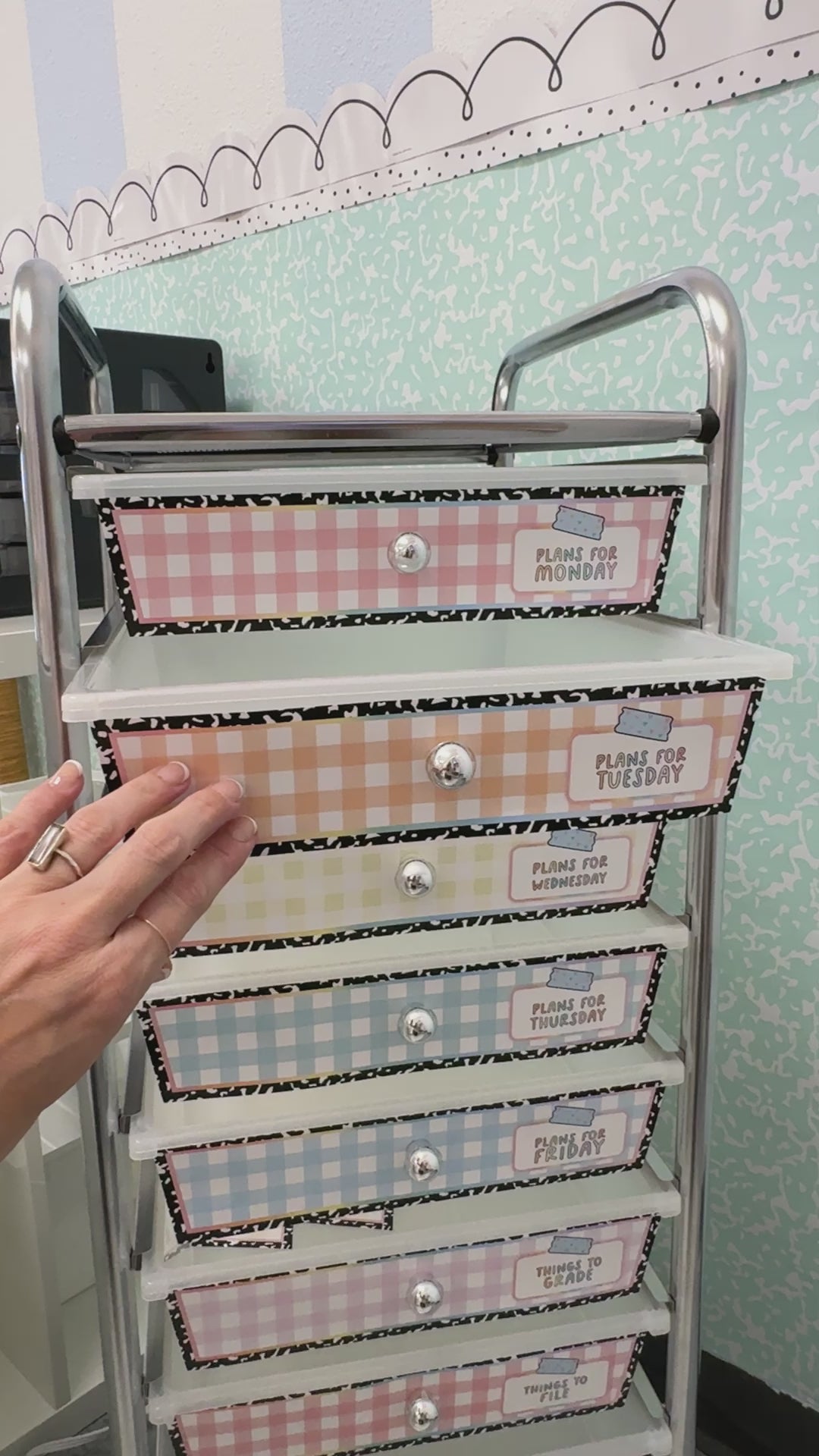 Pastel editable 10 drawer gingham cart labels 