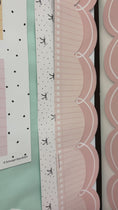 Load and play video in Gallery viewer, Black and white bow and polka dot, pastel pink notebook paper, and coral pink and white loop border 
