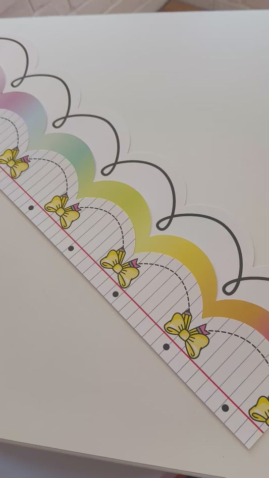 favorite white border, look on the bright side rainbow pastel border, study hall pencil bows border 