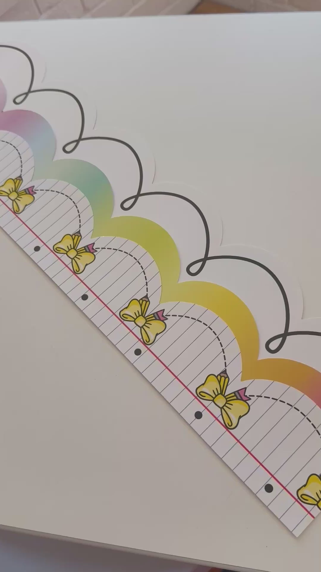 favorite white border, look on the bright side rainbow pastel border, study hall pencil bows border 