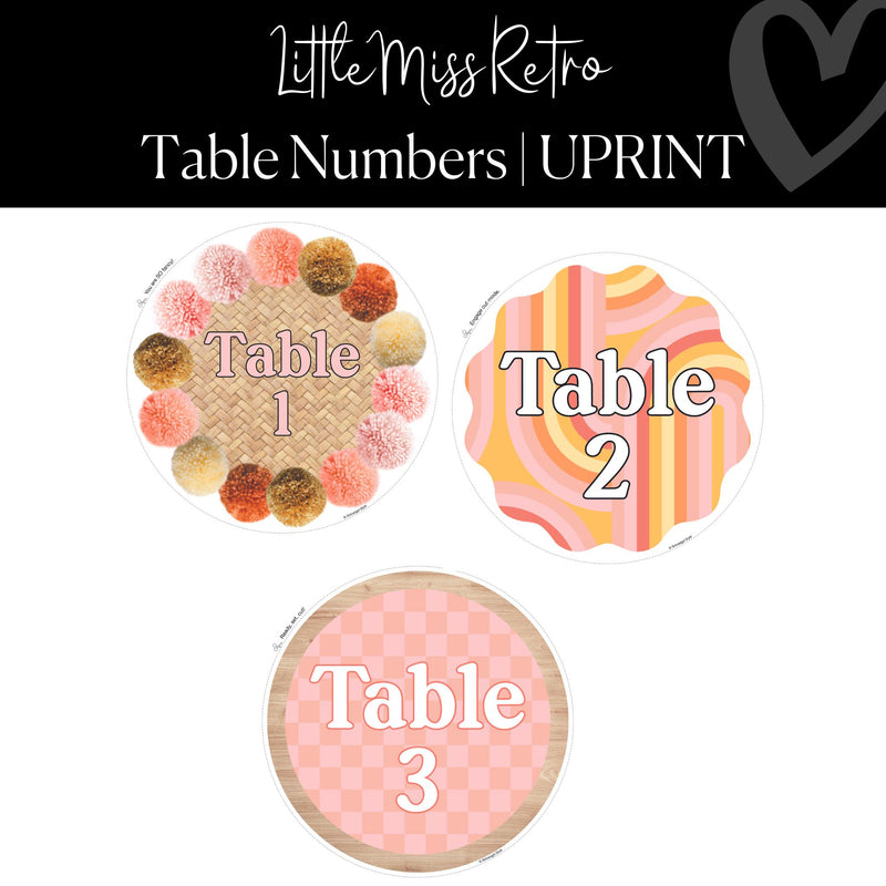 Printable Table Numbers | Retro Classroom Decor | UPRINT | Schoolgirl Style