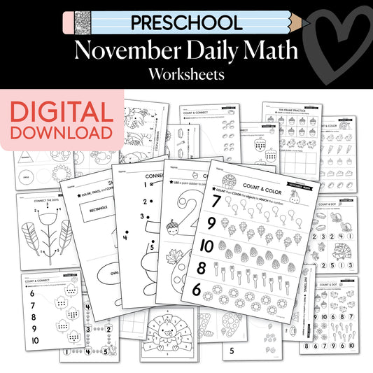 Printable Preschool November Daily Math