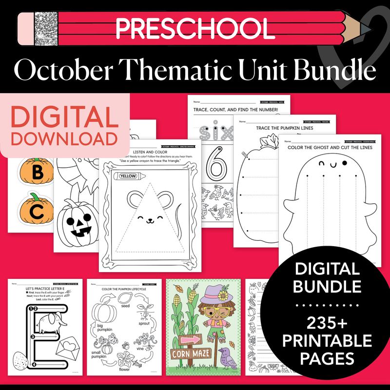 Printable Preschool October Thematic Unit Bundle