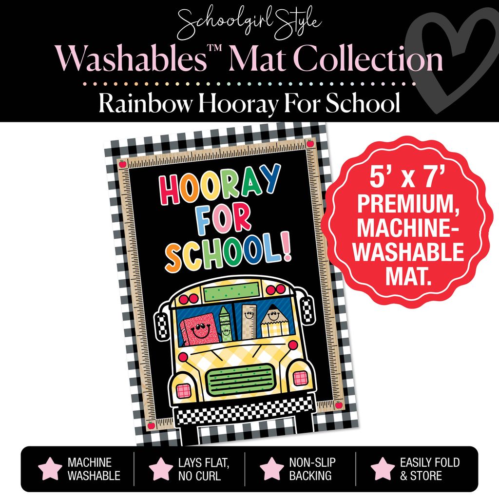 Hooray for School Bus with Supply Friends Classroom Mat by Schoolgirl Style