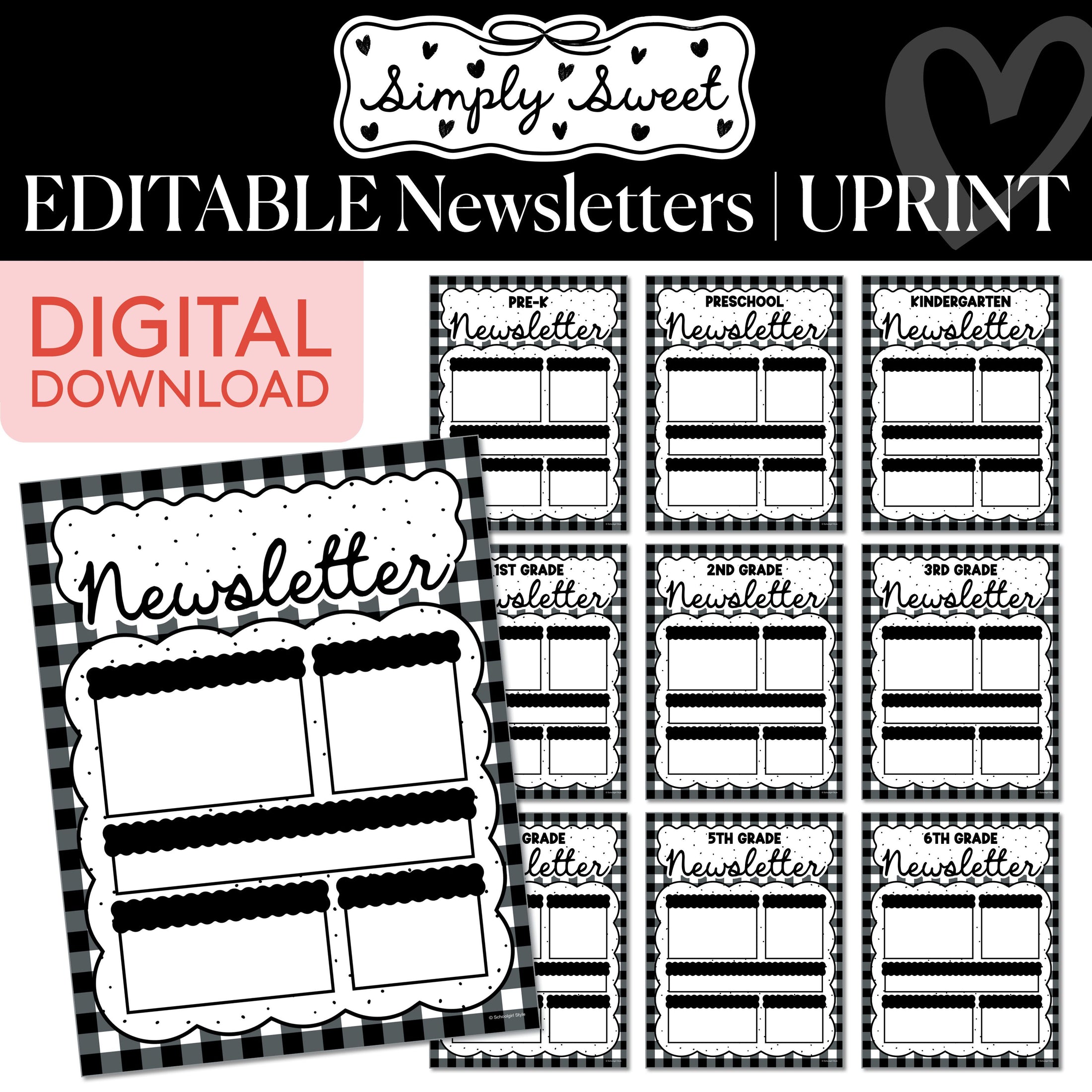 Printable Classic Black and White Editable Newsletters | Simply Sweet
