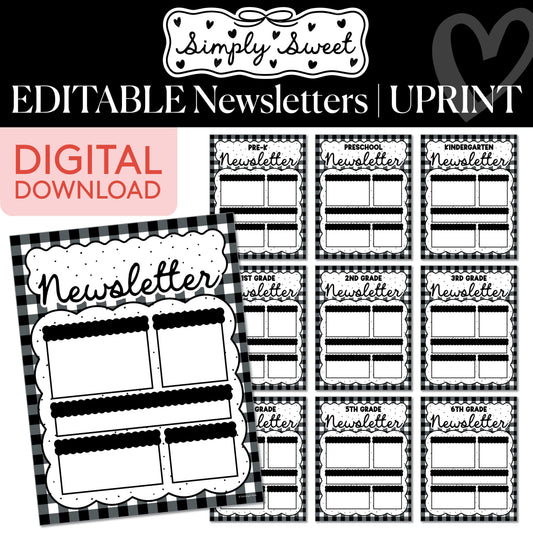 Printable Classic Black and White Editable Newsletters | Simply Sweet