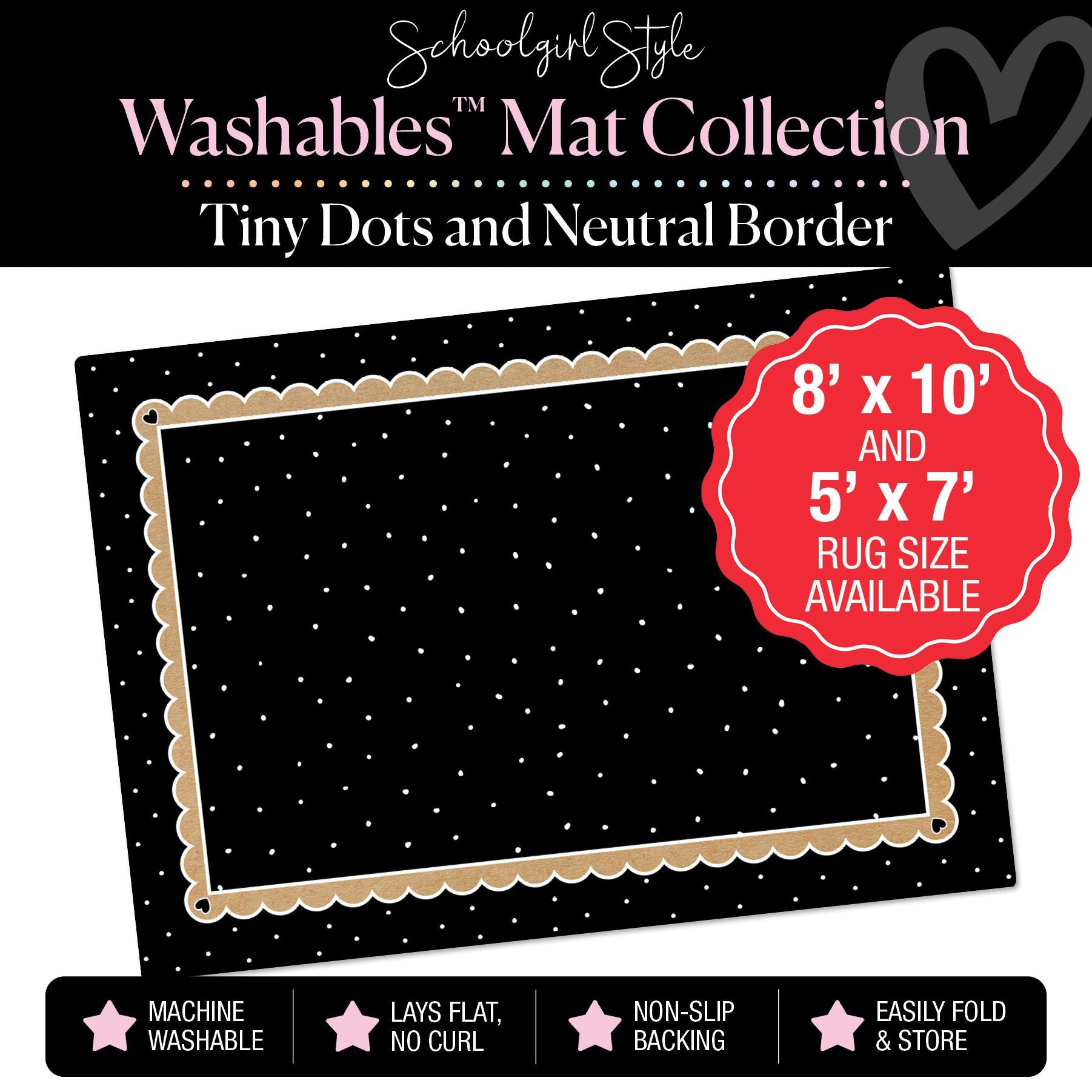 Black and White Tiny Dots with Banner Border Classroom Mat by Schoolgirl Style