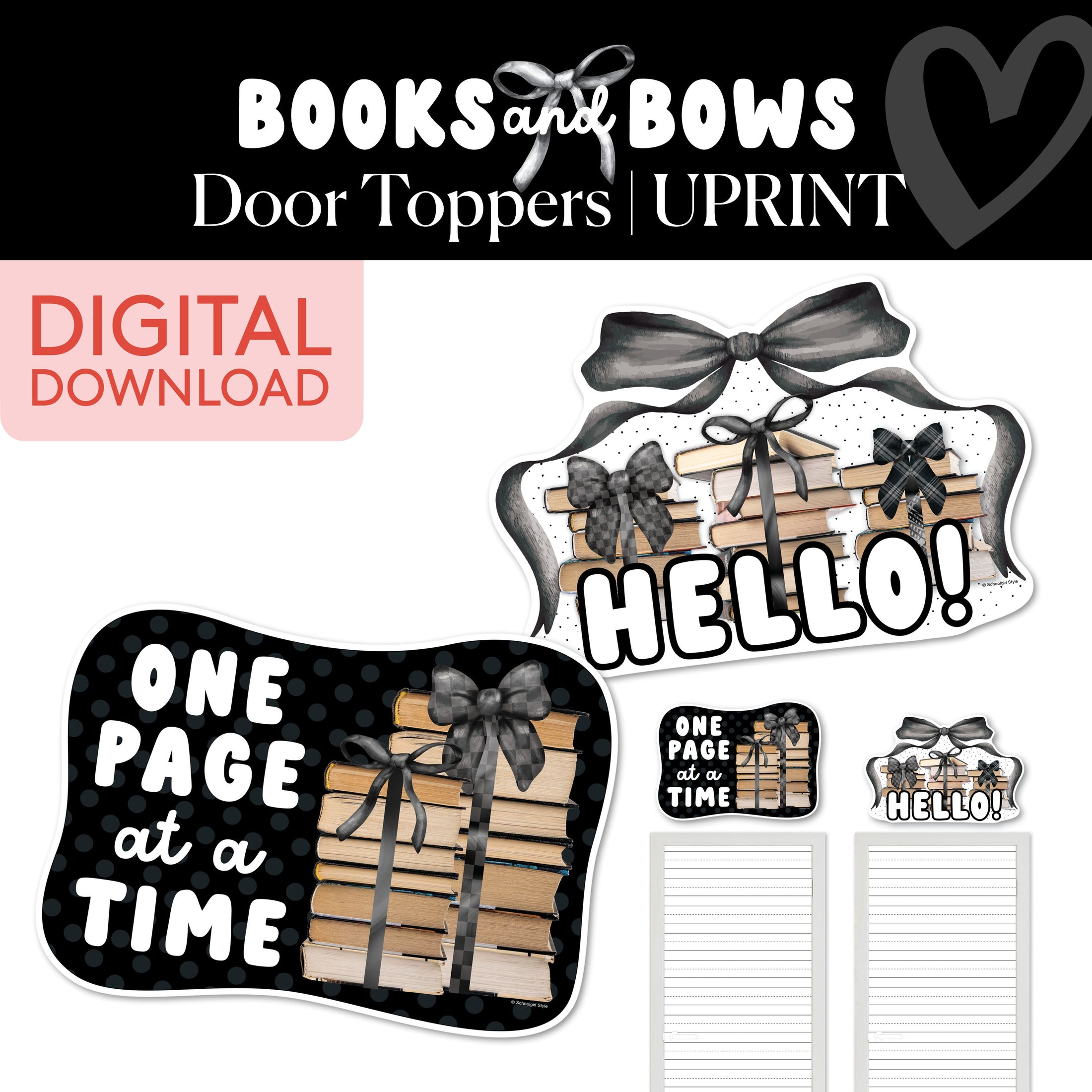 Printable Black and White Door Toppers | Books and Bows