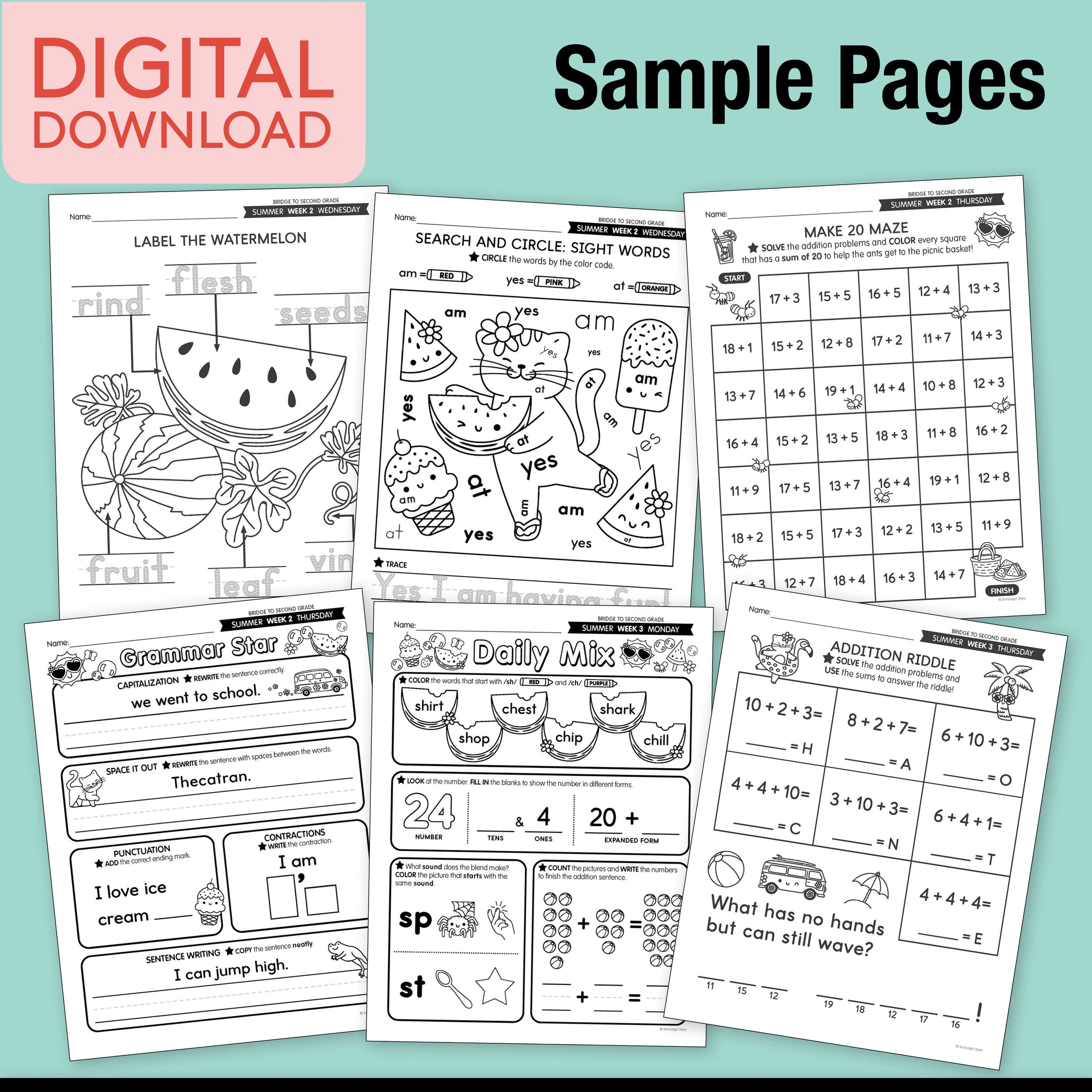 Printable Bridge To Second Grade Digital Summer Workbook