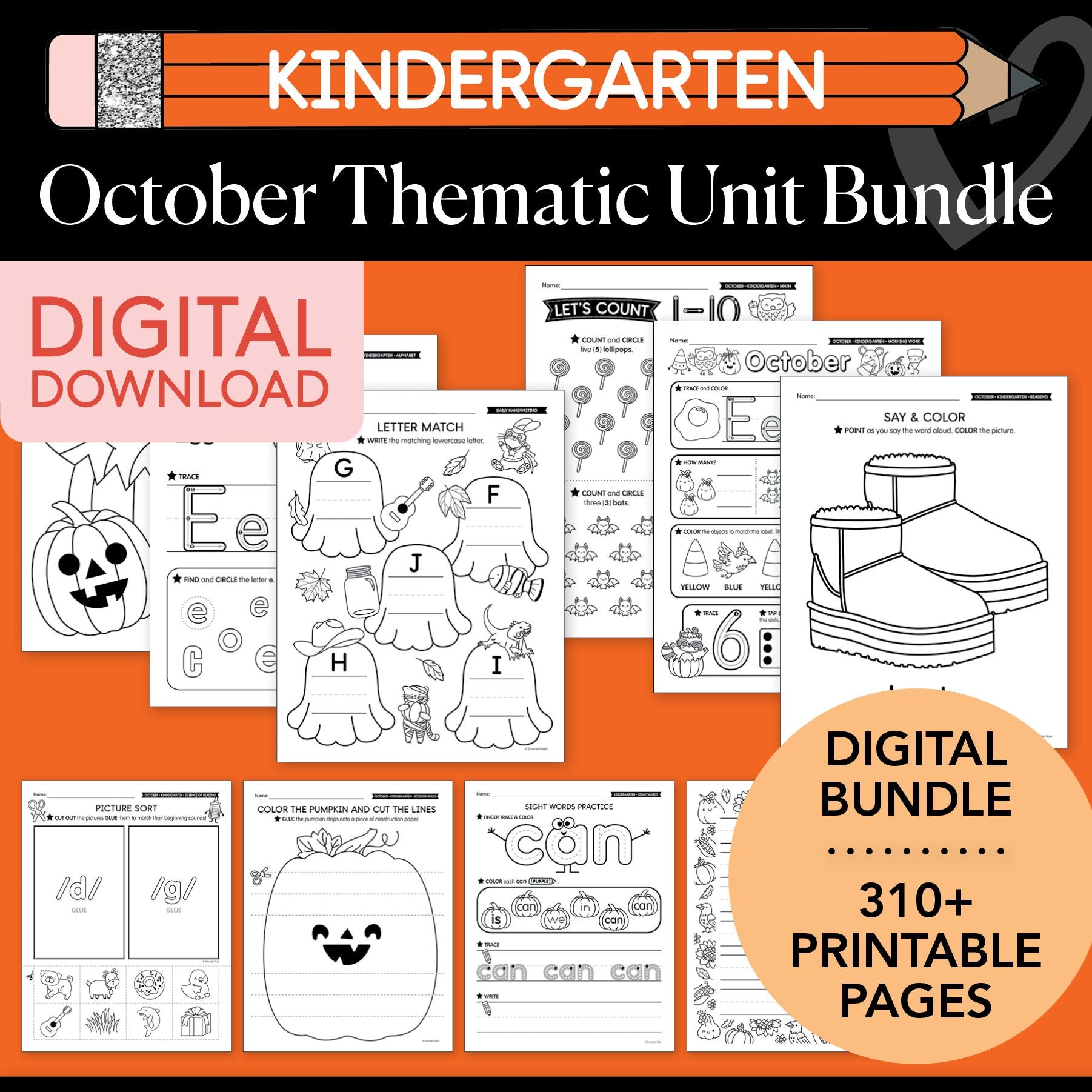 Printable Kindergarten October Thematic Unit Bundle