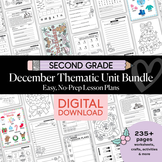 Printable Second Grade December Thematic Unit Bundle