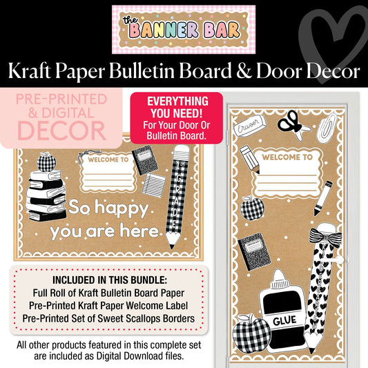 Black and White Kraft Paper Board & Door Decor Bundle | Banner Bar