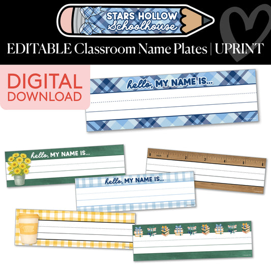 Printable Cozy Editable Classroom Name Plates | School in Stars Hollow