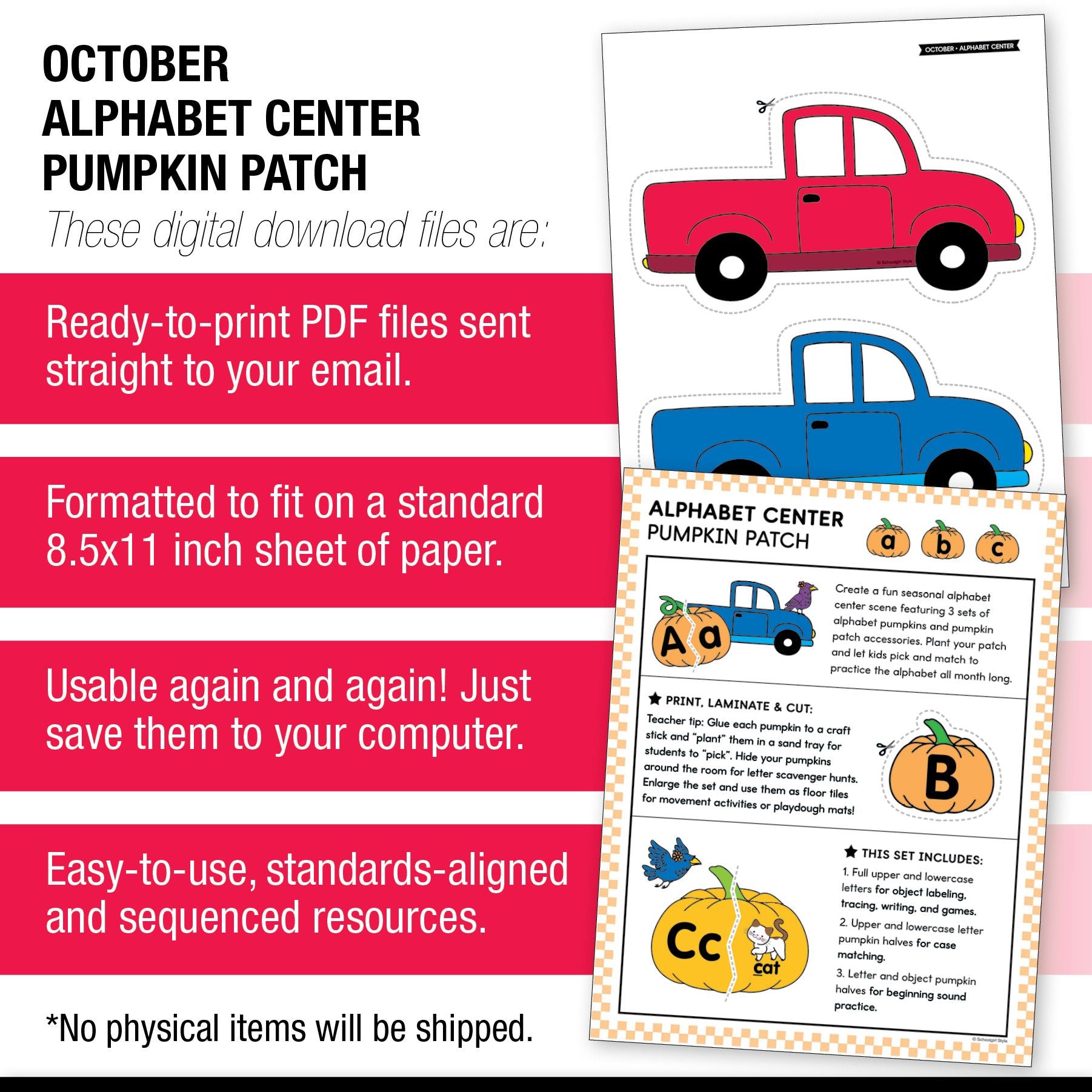 Printable Preschool October Alphabet Center Activities