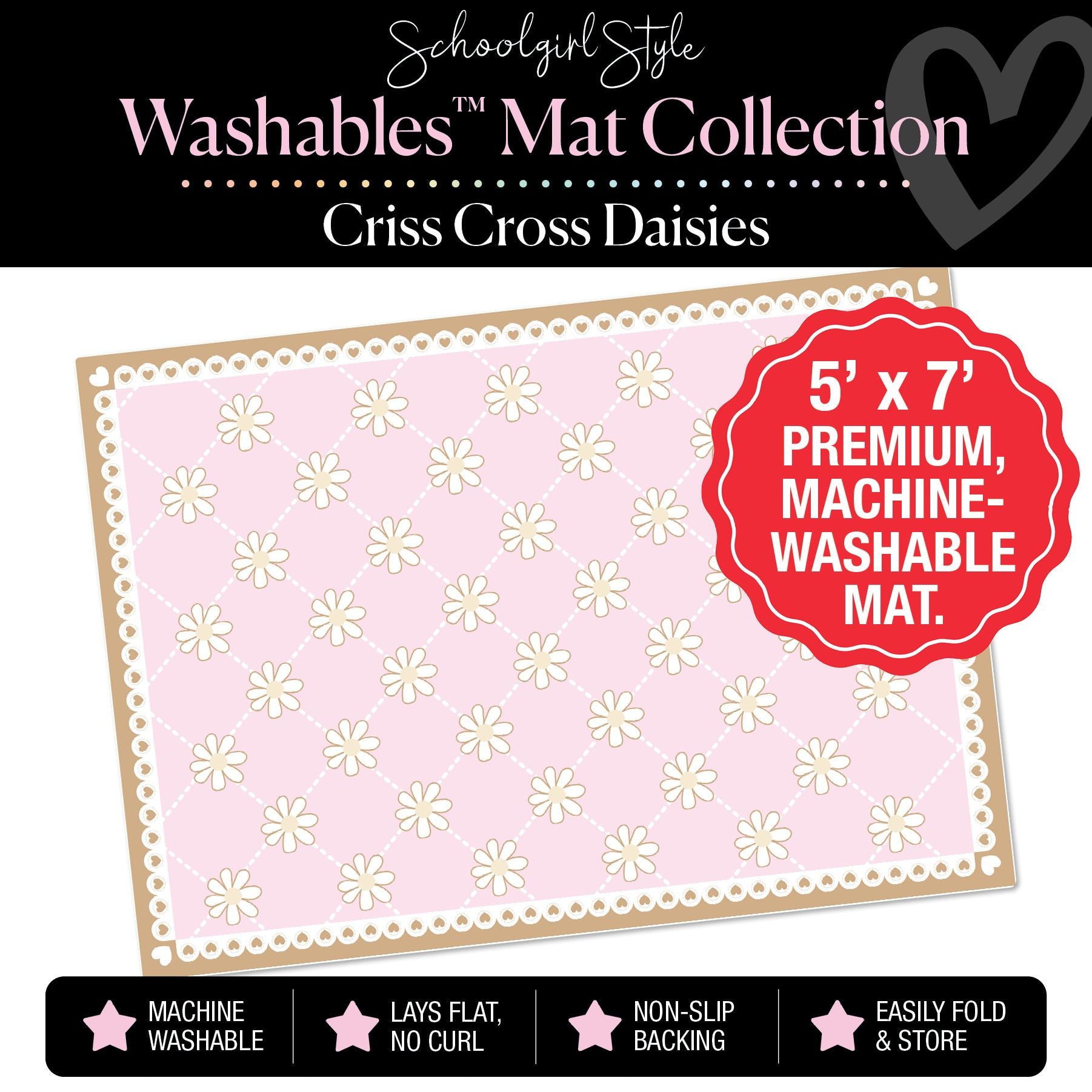 Criss Cross Daisies on Pink Classroom Mat by Schoolgirl Style