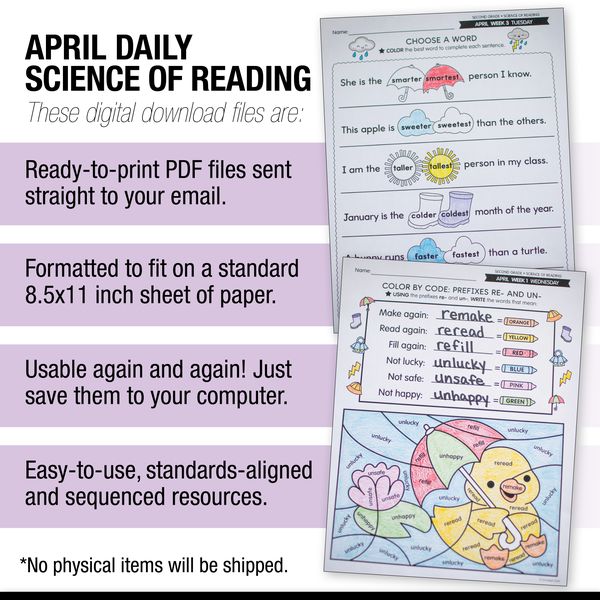 Printable Second Grade April Daily Science of Reading