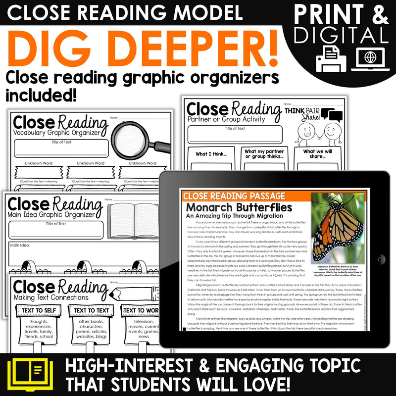 Monarch Butterflies Close Reading Comprehension Differentiated Reading Passages
