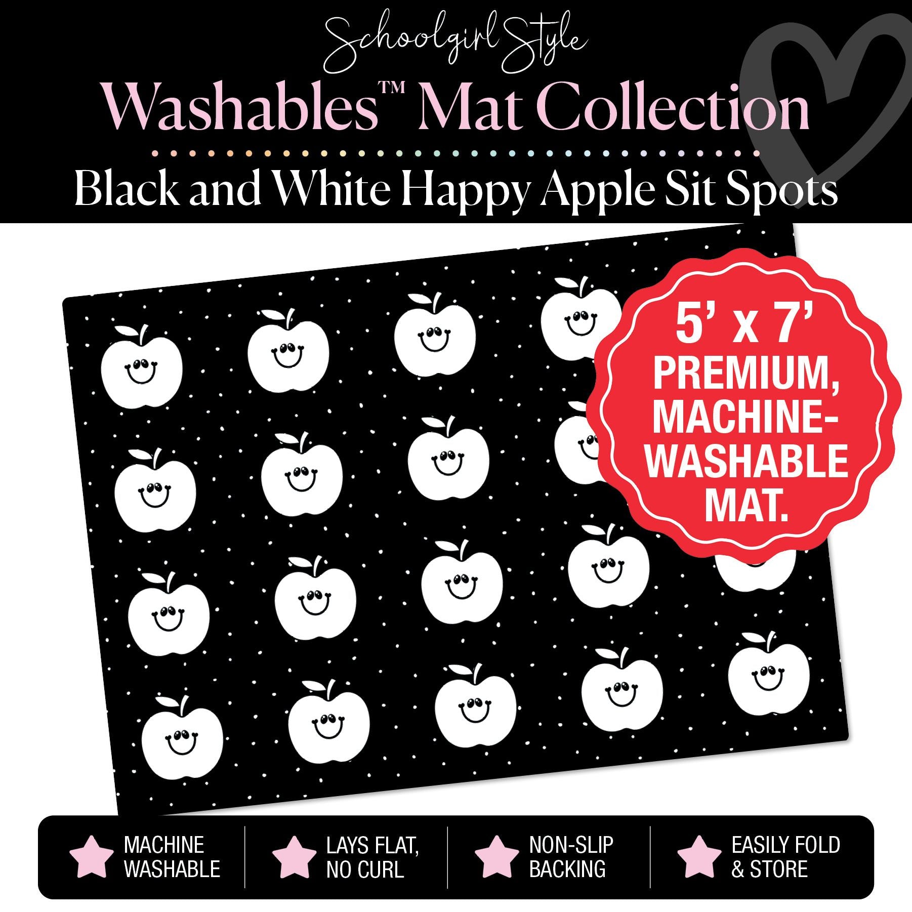 Black and White Apple Sit Spot Classroom Mat by Schoolgirl Style
