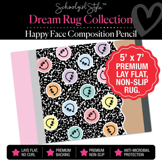 Pastel Happy Faces on Composition Pencil Classroom Rug by Schoolgirl Style