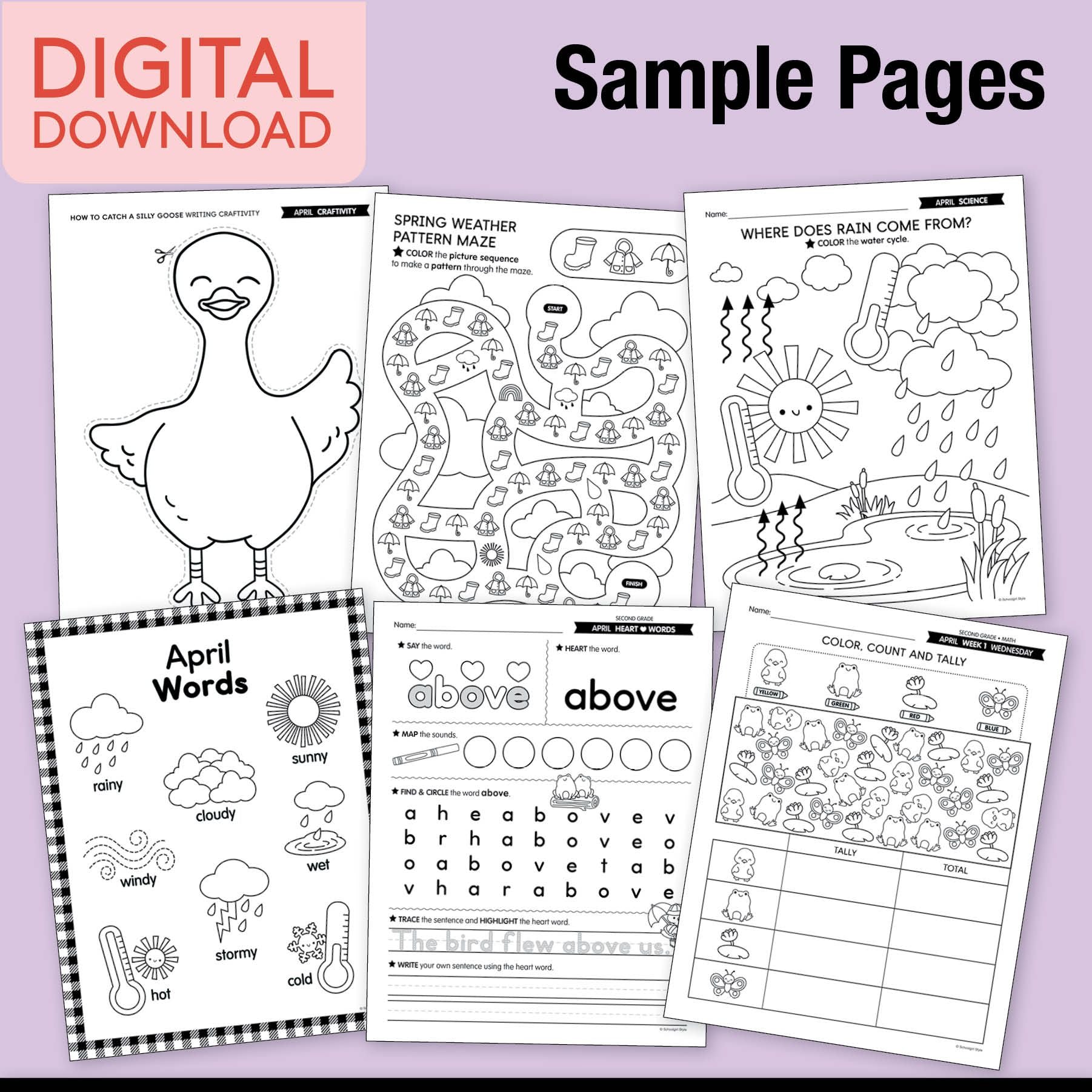 Printable Second Grade April Thematic Unit Bundle