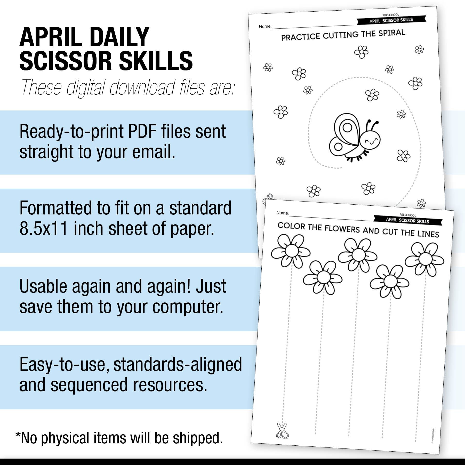 Printable Preschool April Daily Scissor Skills