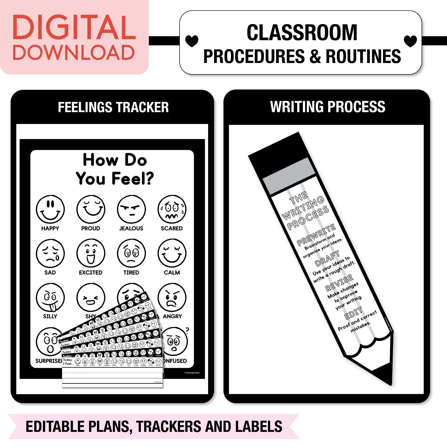 Printable Ultimate Black and White Classroom Management and Organization Bundle