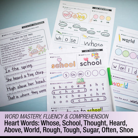 Printable Second Grade April Daily Heart Words
