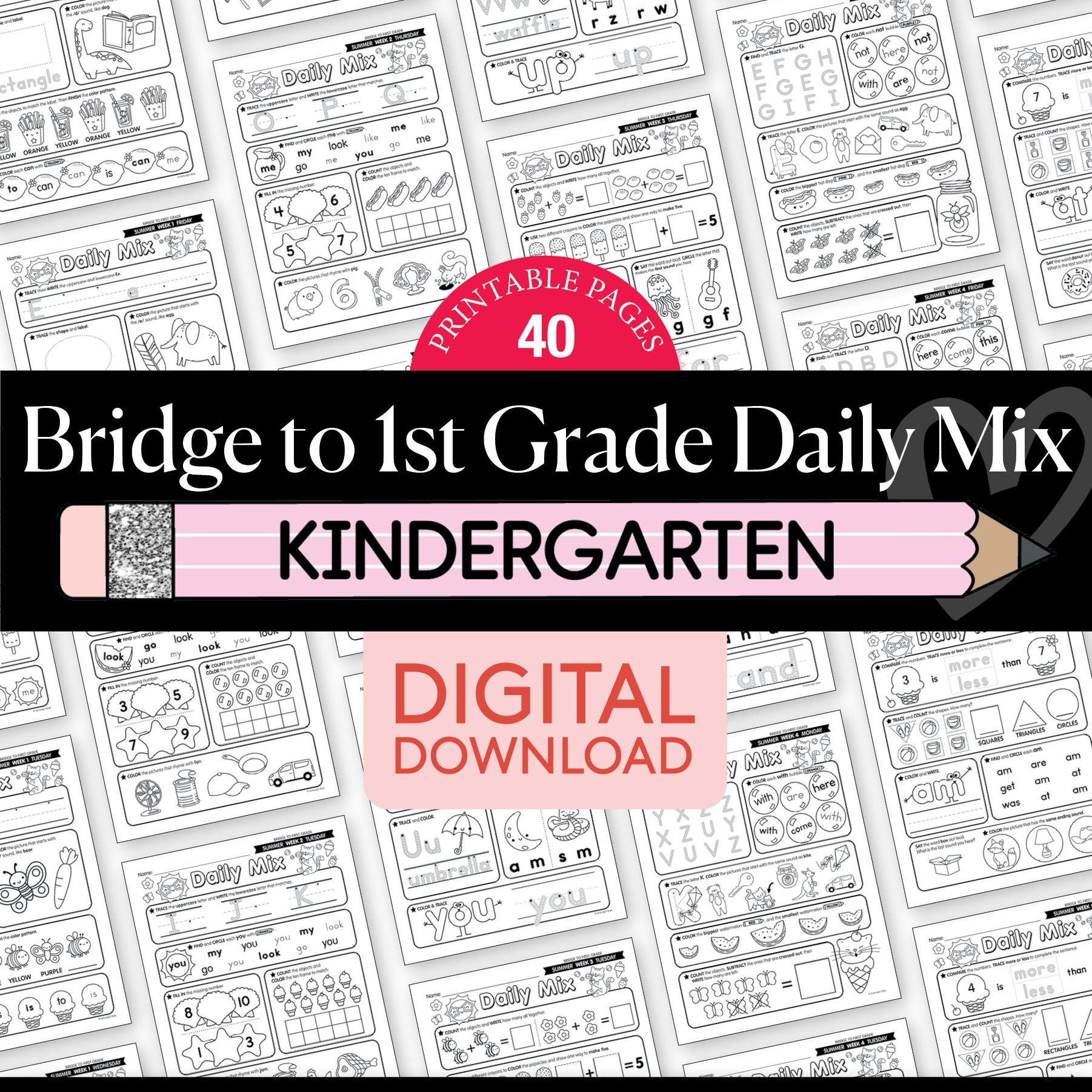 Printable Bridge To First Grade Daily Mix Digital Summer Workbook