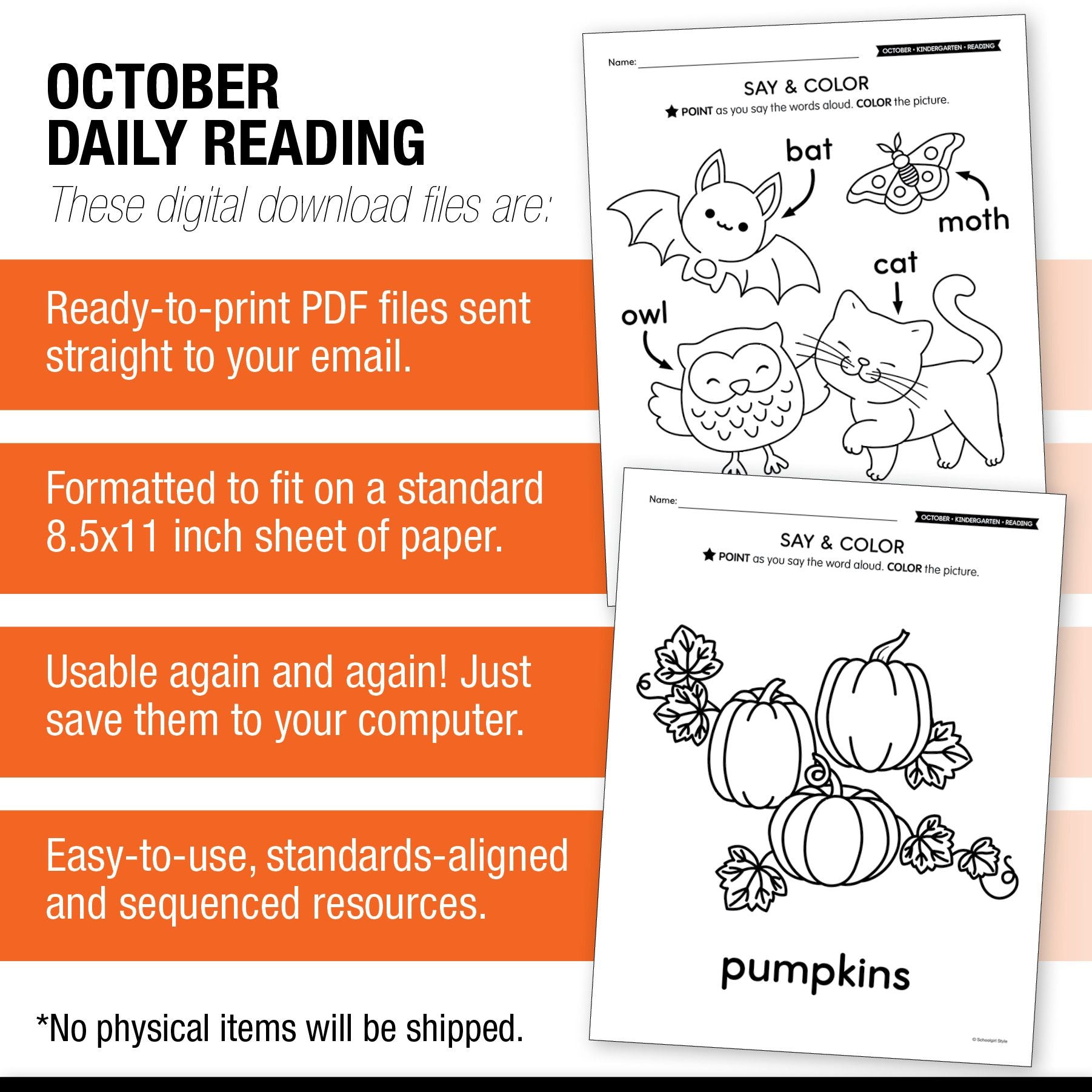 Printable Kindergarten October Daily Reading
