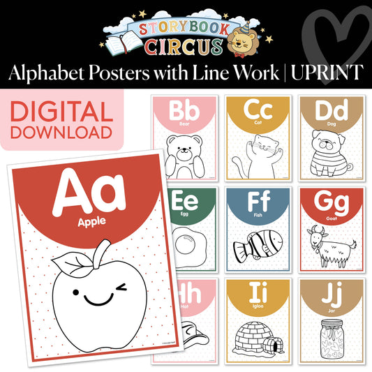 Printable Vintage Alphabet Posters with Line Work | Storybook Circus