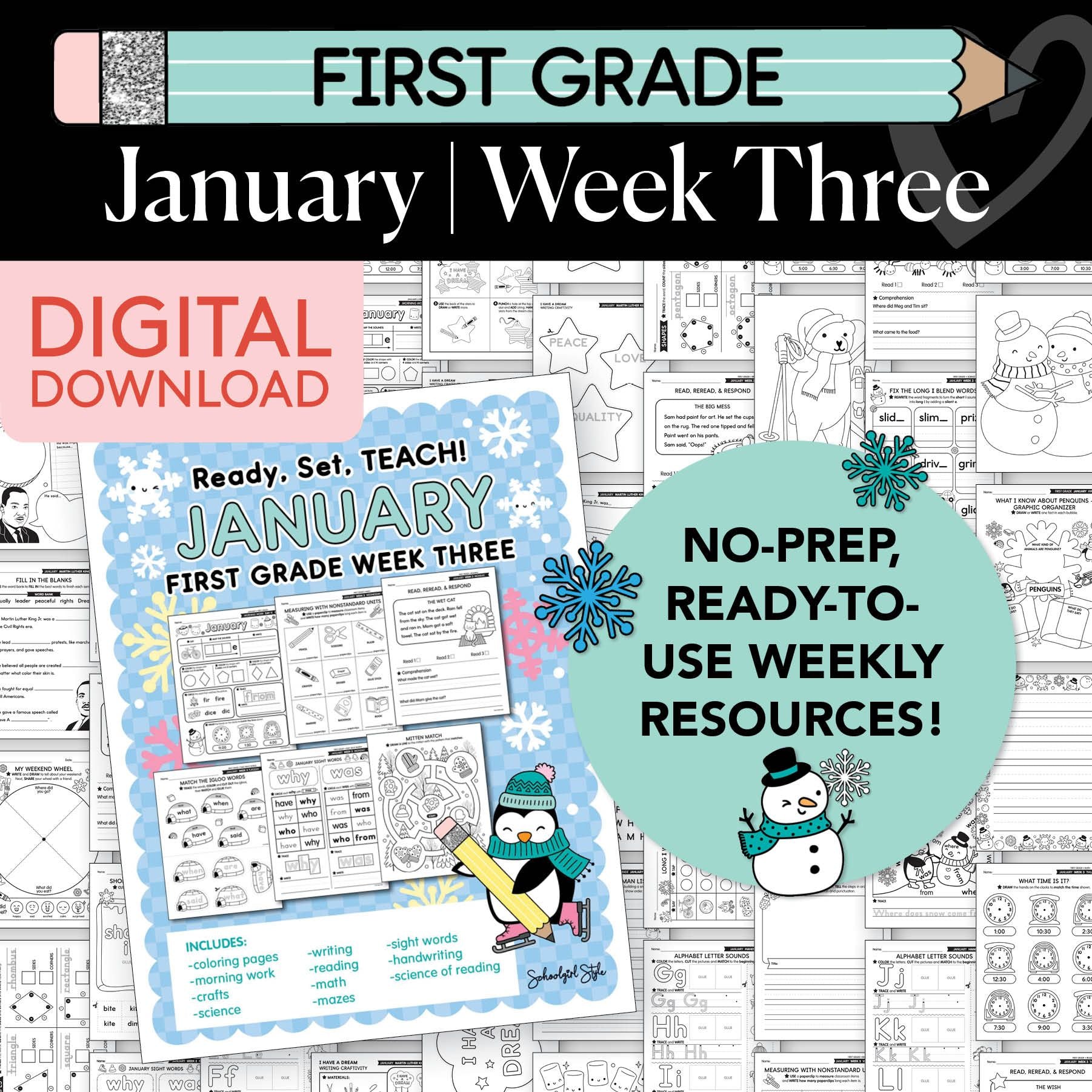 Printable First Grade January Week 3 Resources