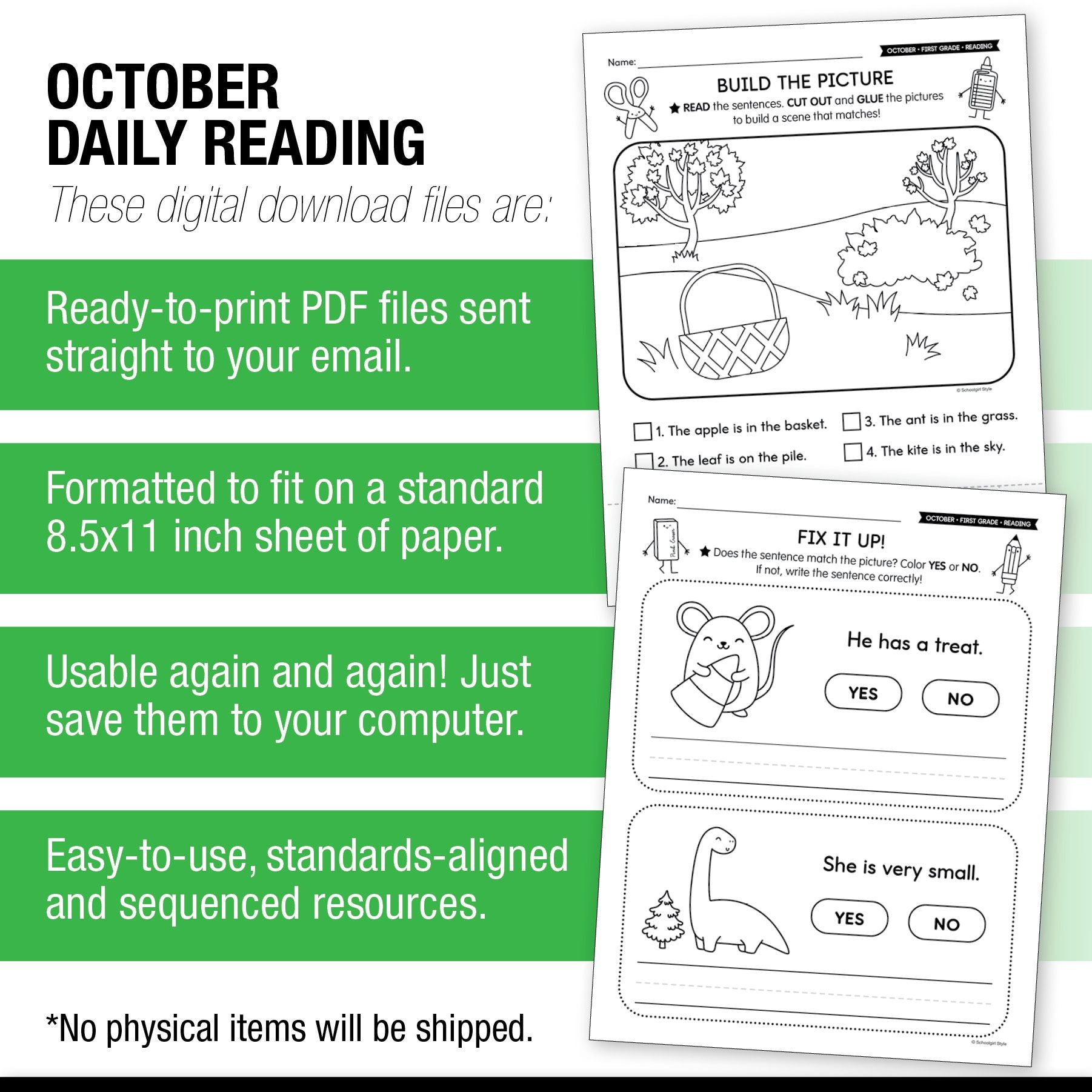 Printable First Grade October Daily Reading