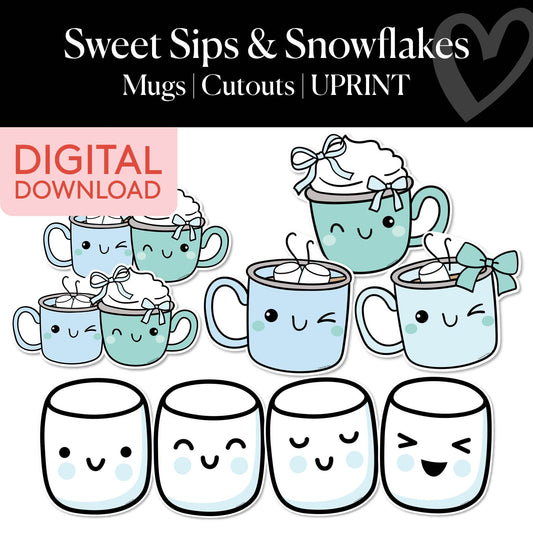 Printable Winter Mugs Cutouts | Sweet Sips and Snowflakes