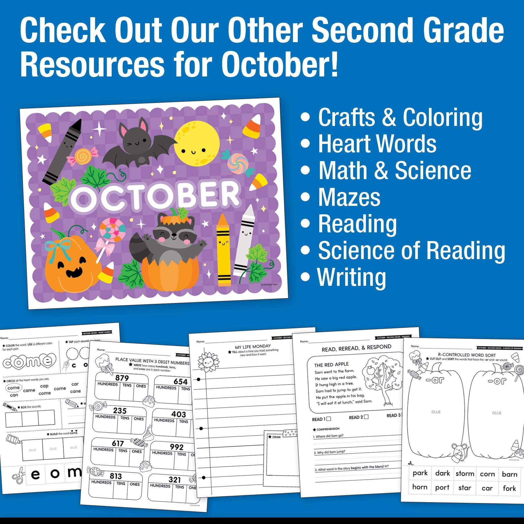 Printable Second Grade October Daily Morning Work Worksheets