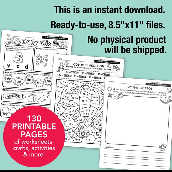 Printable Bridge To Second Grade Digital Summer Workbook