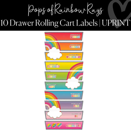 Printable and Editable 10 Drawer Rolling Cart Labels Classroom Decor Rainbow By UPRINT