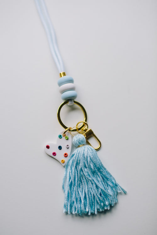 Rainbow Heart Light Blue Tassel Lanyard Teacher Accessories Sprinkle Kindness by Jenny Lloyd Lanyards