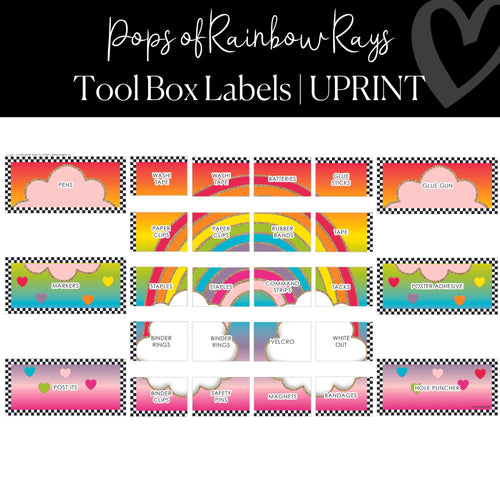 Editable Teacher Tool Box Labels Printable Classroom Decor Pops of Rainbow Rays By UPRINT
