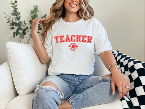 School Colors 'Teacher' T-Shirt in Red Glitter | School Spirit