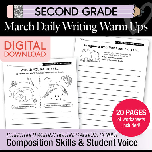 Printable Second Grade March Daily Writing Warm Ups