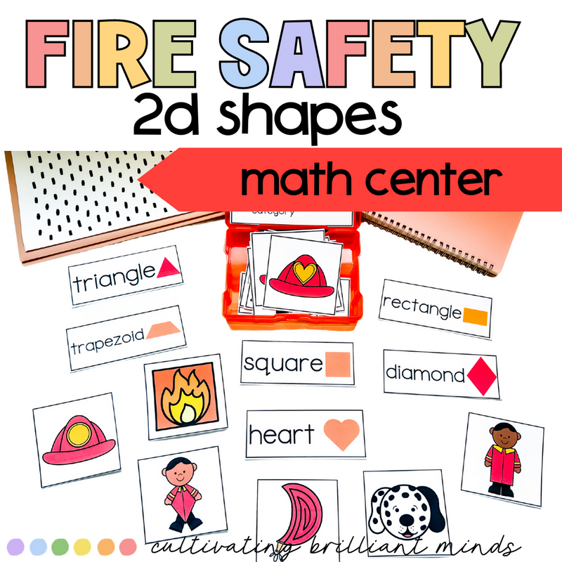 Fire Safety 2D Shape Math Center | October | Kindergarten, 1st Grade Math Center