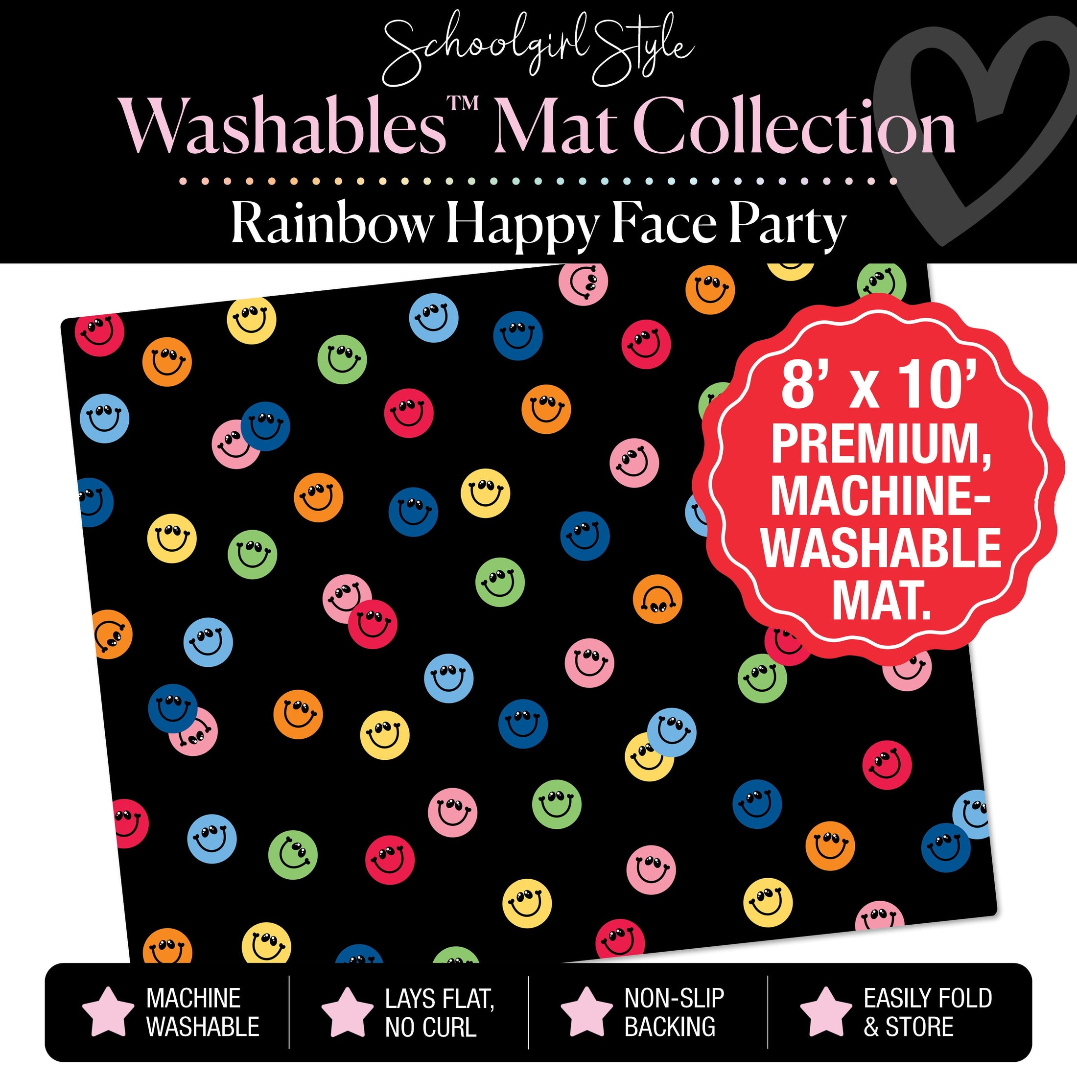 Scattered Rainbow Happy Faces Classroom Mat by Schoolgirl Style